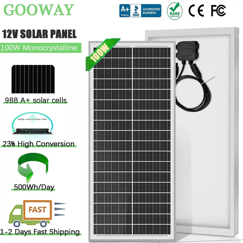 Panel solar de 12v 100w Cargador de batería Mono Casa fuera de la red RV Camper Barco Caravana