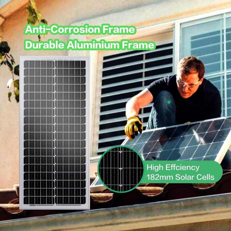 Panel solar de 12v 100w Cargador de batería Mono Casa fuera de la red RV Camper Barco Caravana