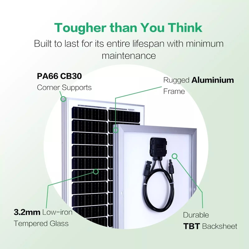 Panel solar de 12v 100w Cargador de batería Mono Casa fuera de la red RV Camper Barco Caravana