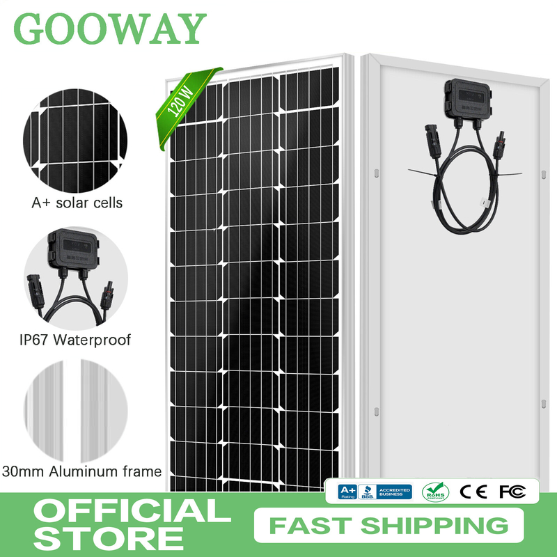 Panel solar de 12v 120w Mono Fuente de energía fuera de la red para RV Campervan Barco Caravana Caravana