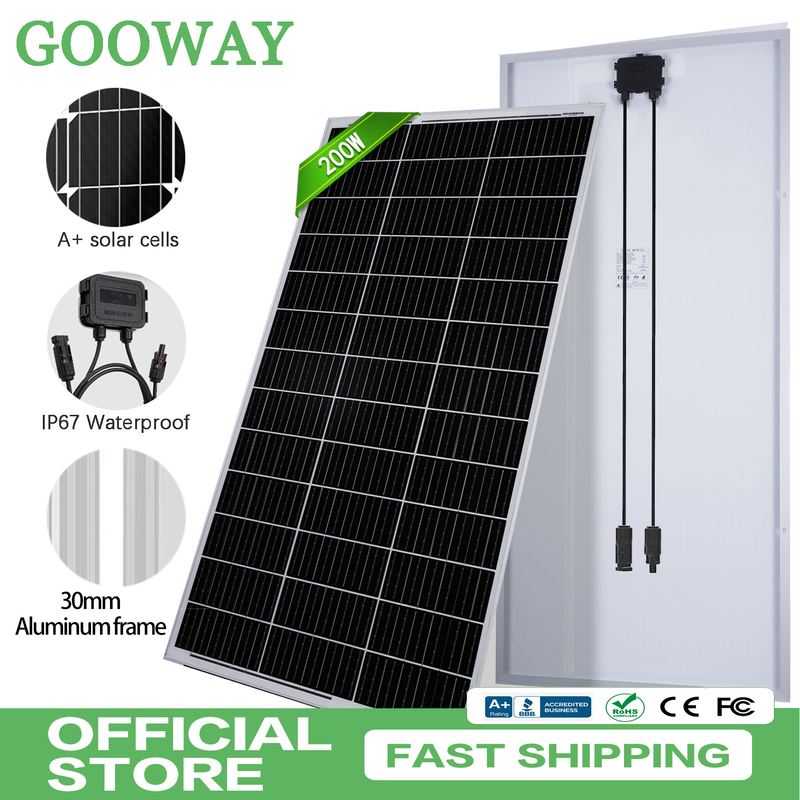 Panel solar de 12v 200w Mono Fuente de energía fuera de la red para RV Campervan Barca Caravana Caravana