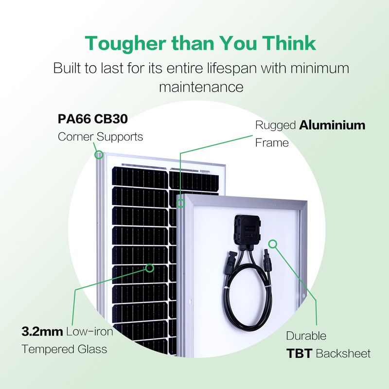 Panel solar de 200w 12v Mono Fuente de energía fuera de la red para RV Campervan Barco Caravana Caravana