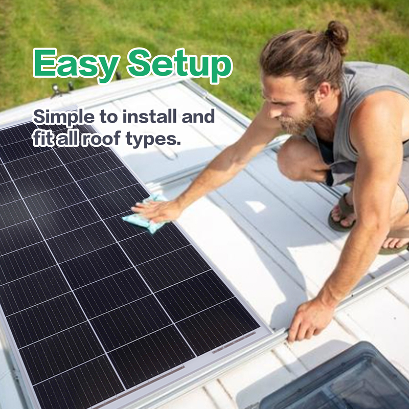 Panel solar de 200w 12v Mono Fuente de energía fuera de la red para RV Campervan Barco Caravana Caravana