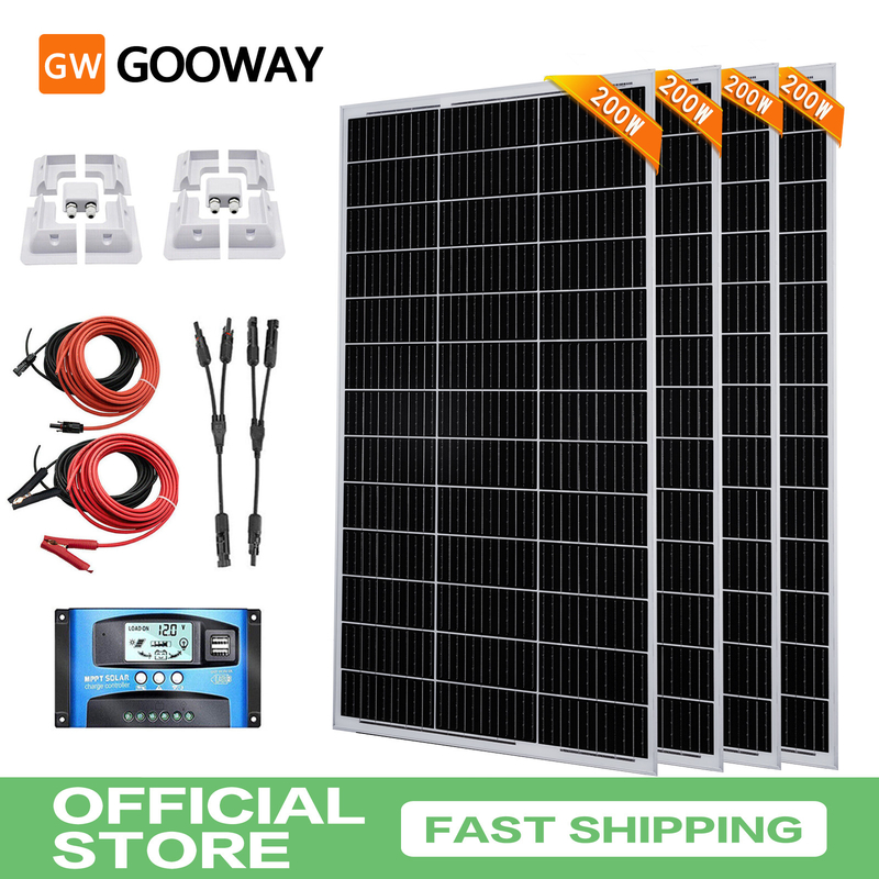 200w 400w 800w Kit de paneles solares 12v con soportes de montaje RV Caravana Camper Van